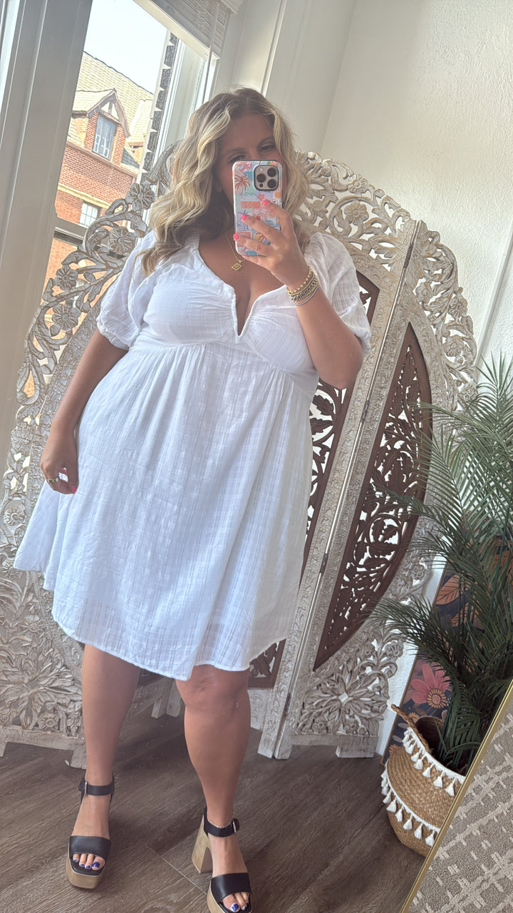 True Beauty Bubble Sleeve Mini Dress, White