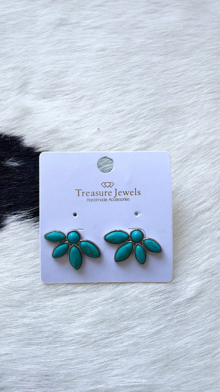 Half Turquoise Flower Silver