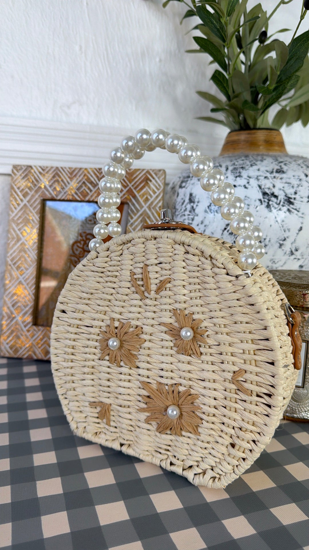 Pearl Flower Handbag, Beige