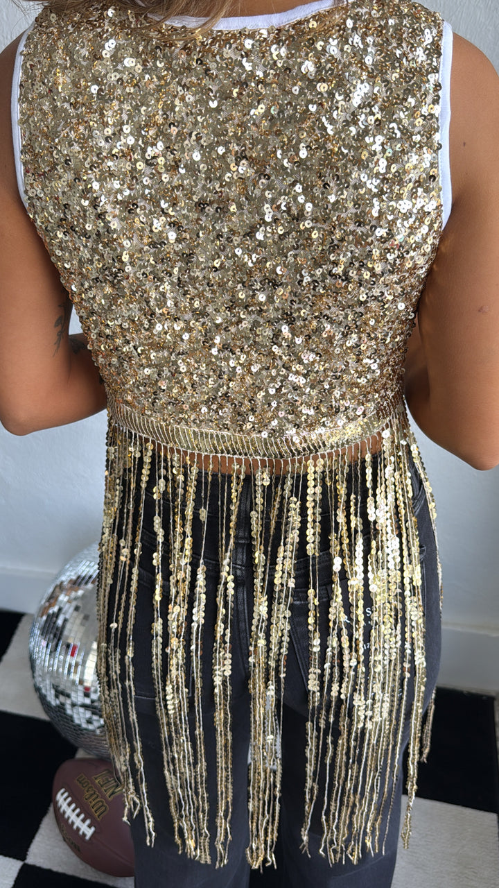 Shine For Gameday Sequin Tank, Gold