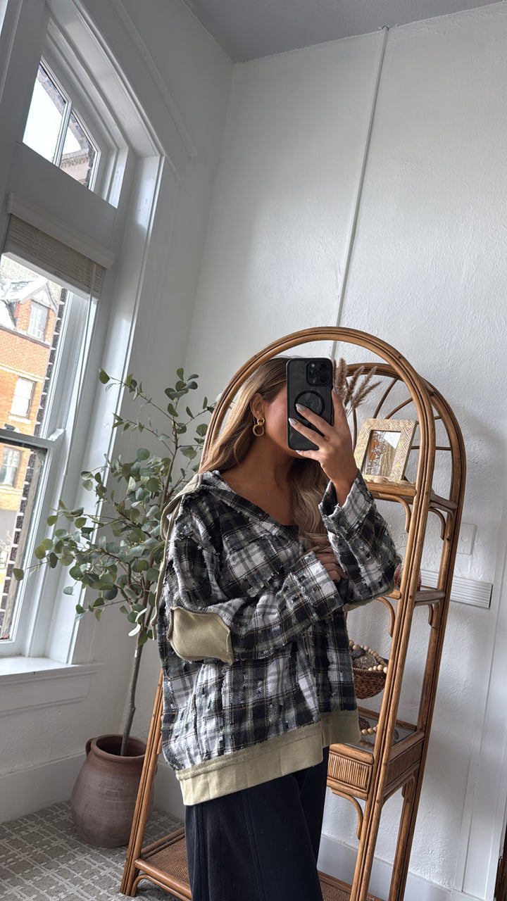 Birch Cabin Flannel Top, Olive/ Black