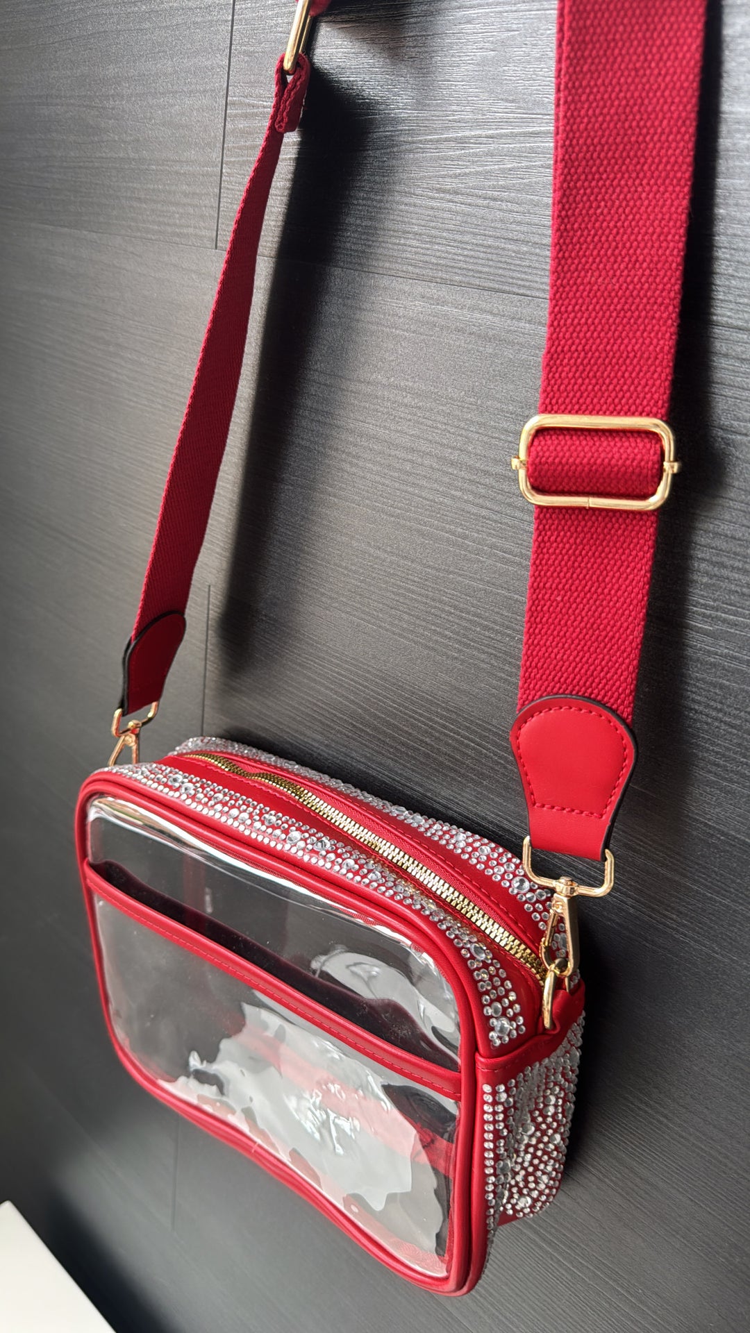 Rhinestone Stadium Crossbody Bag, Red