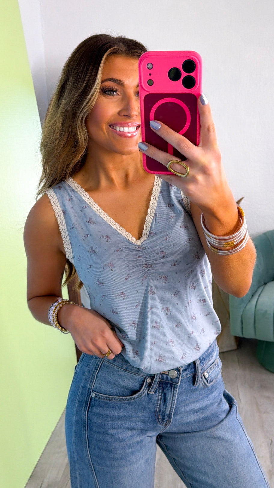 Lily Floral Tank, Powder Blue