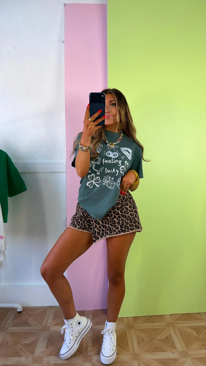 Feeling Lucky Patchwork Graphic Tee, Washed Green