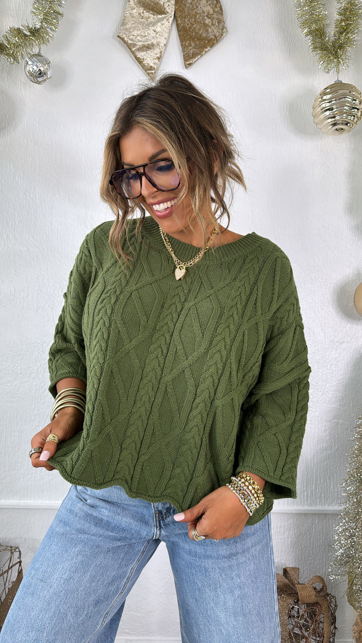 Winter Washed Knit Sweater, Olive