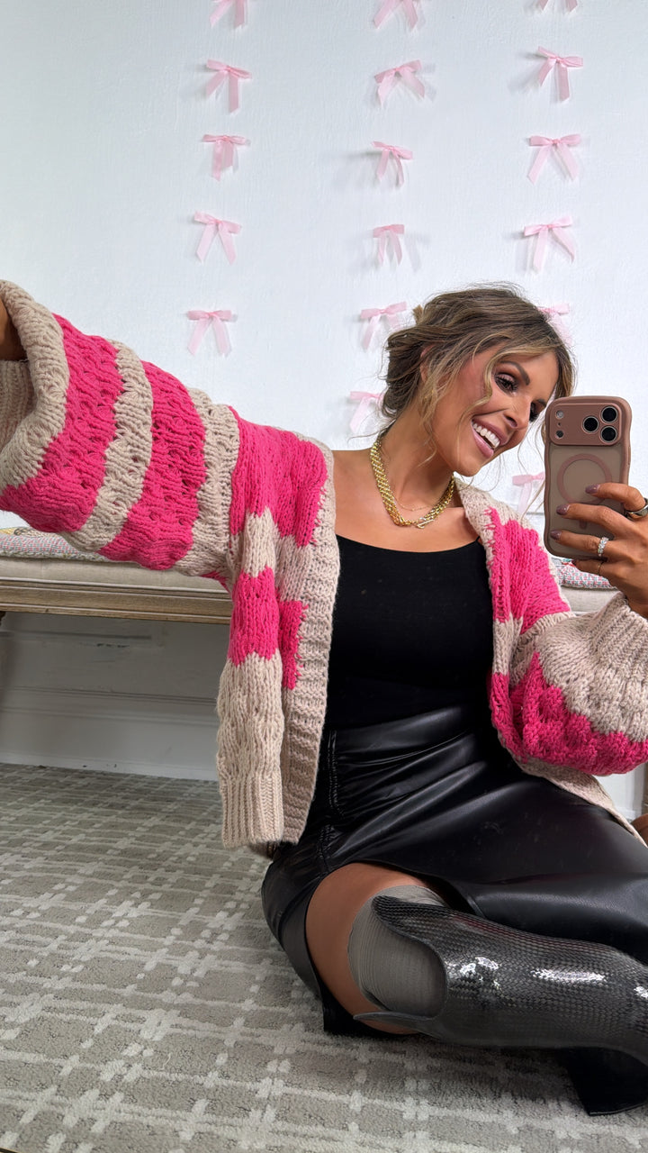 Frosted Blush Knit Cardigan, Taupe/Pink