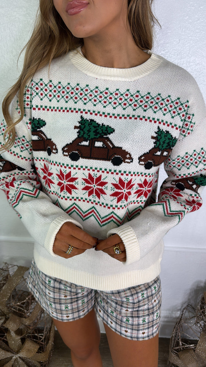 Christmas Tree Farm Sweater, Ivory/Combo