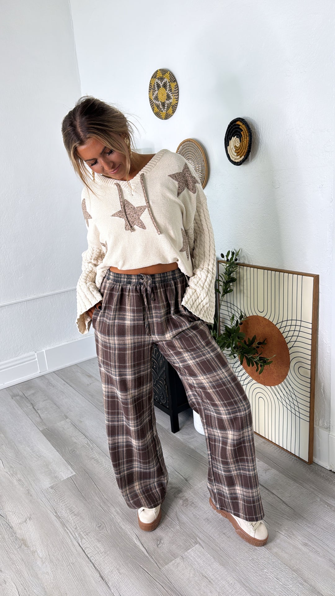Soft Hazelnut Plaid Pants, Brown