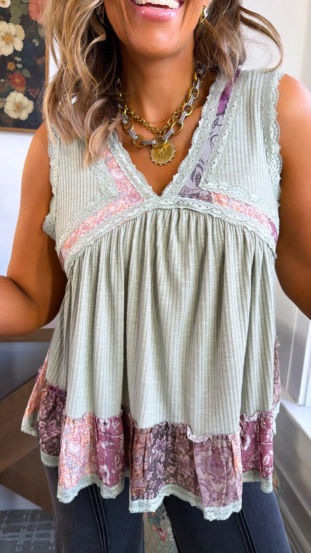 Sunset Sprout Tank, Powder Olive