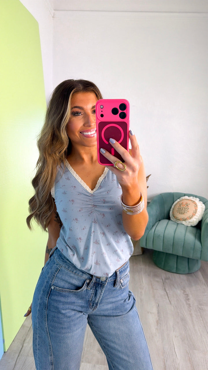 Lily Floral Tank, Powder Blue