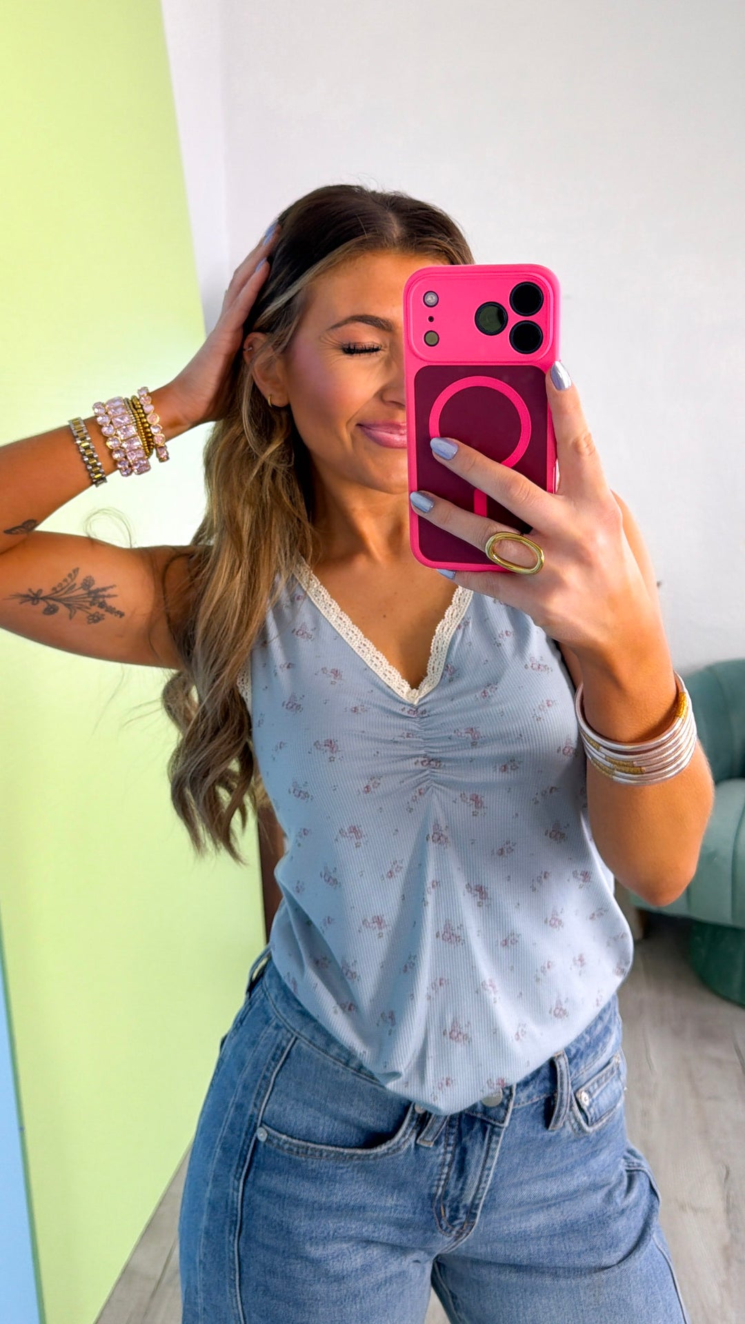 Lily Floral Tank, Powder Blue