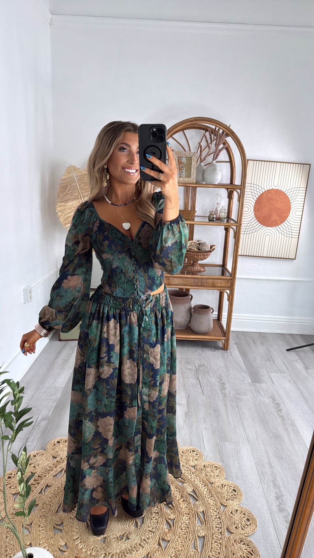 Florence Floral Skirt, Retro Blue