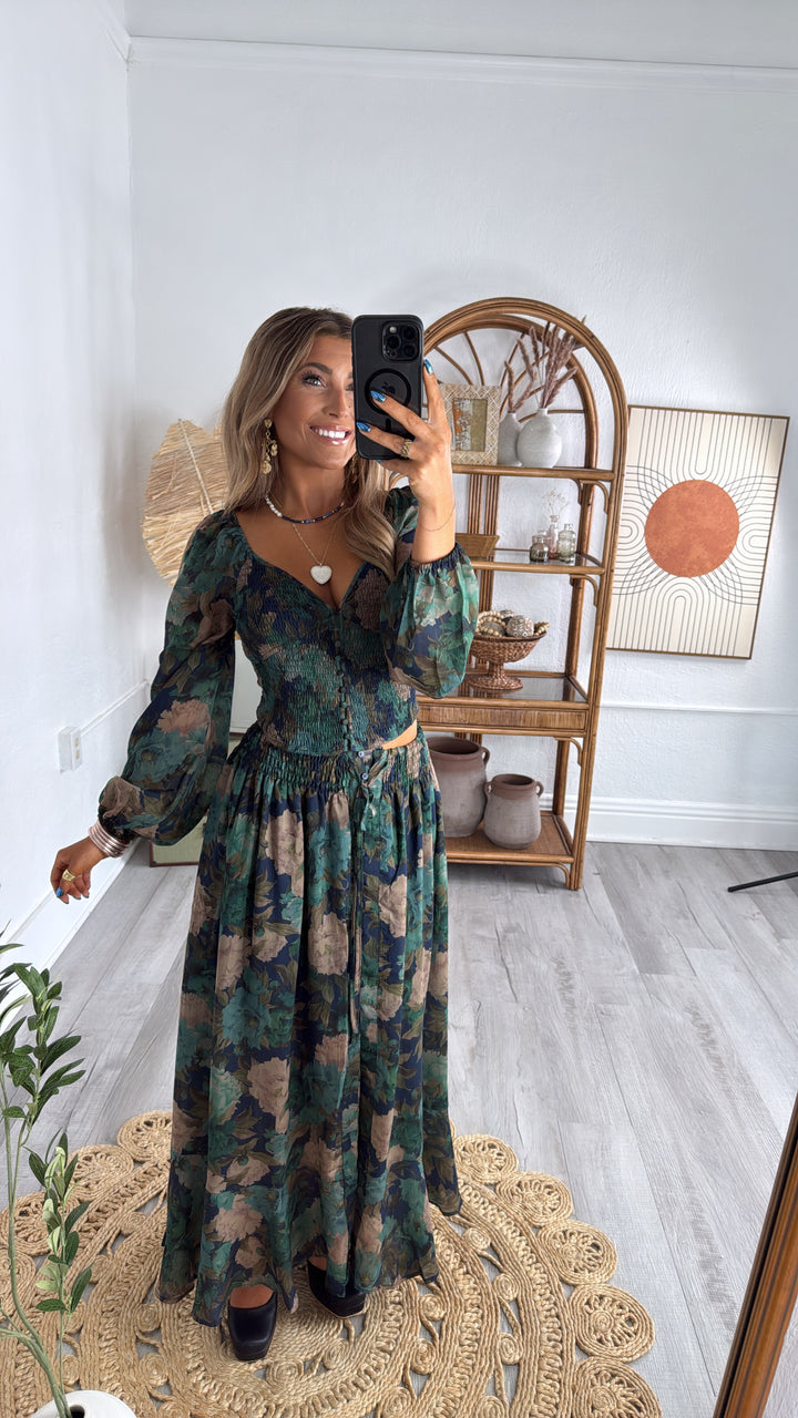 Florence Floral Skirt, Retro Blue