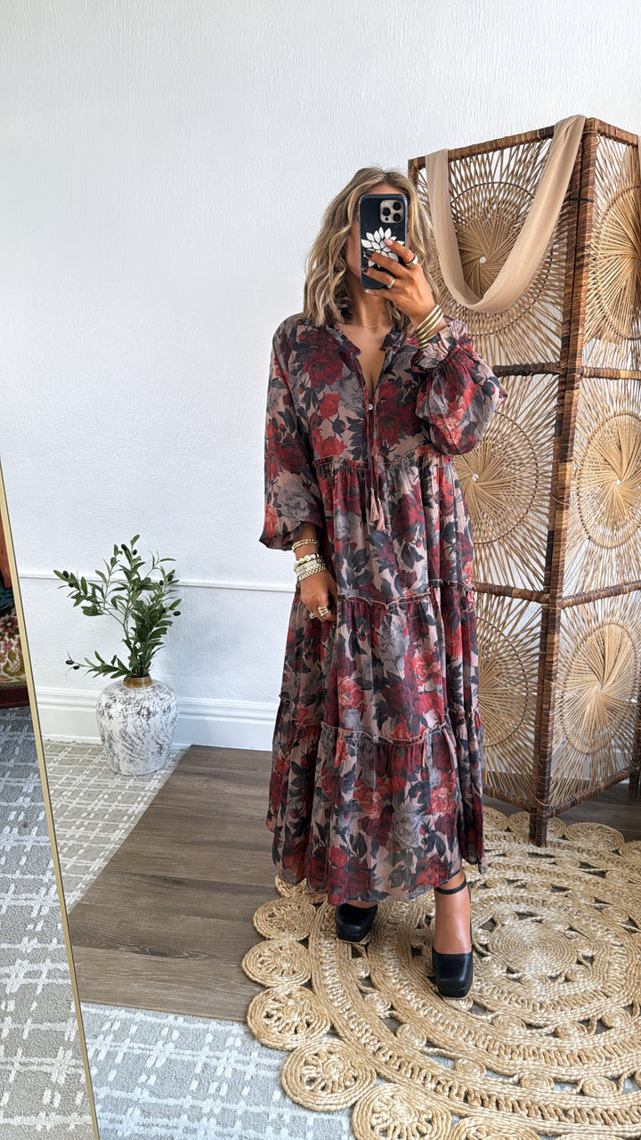 The Doris Bloom Midi Dress, Sand