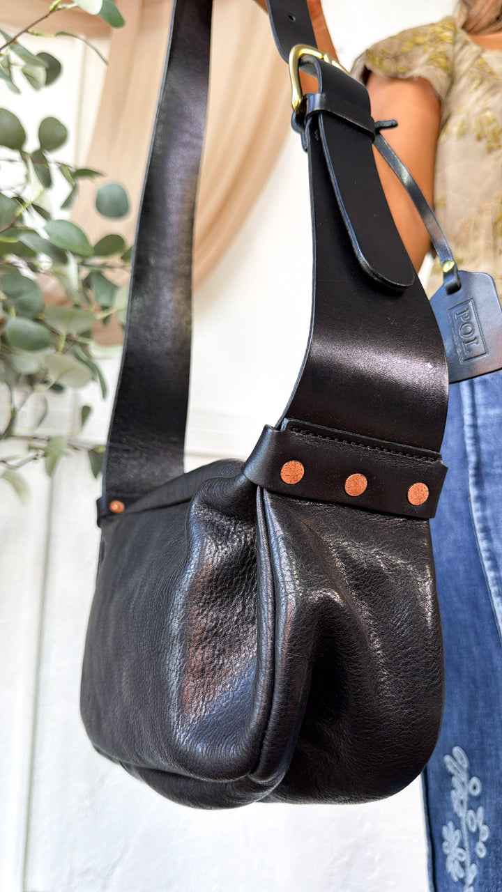 Vera Leather Shoulder Bag, Black