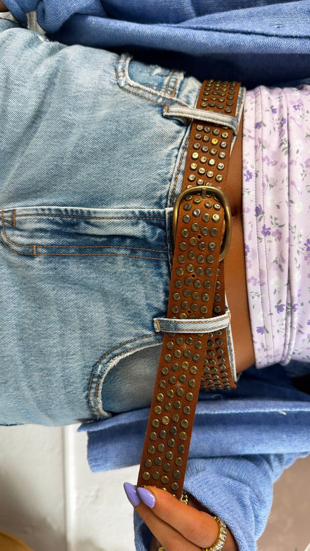 Studded Leather Belt, DK. Brown