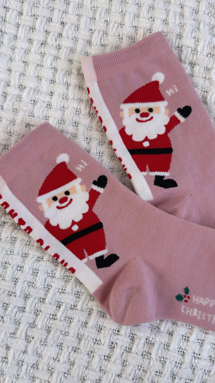 Pink Happy Christmas Santa Sock