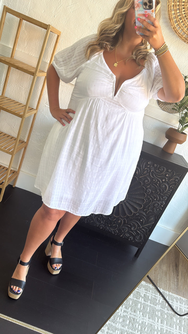 True Beauty Bubble Sleeve Mini Dress, White