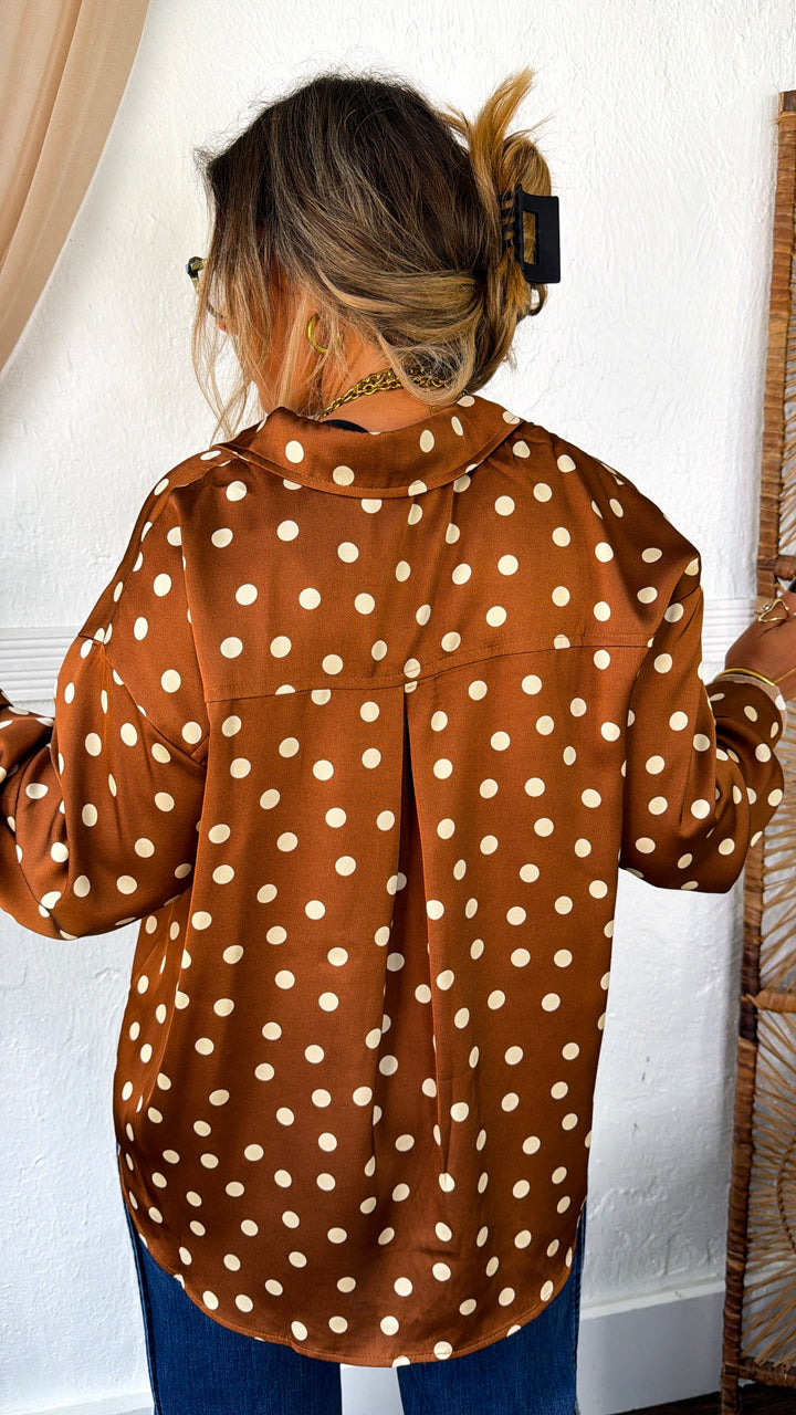 Cynthia Polka Dot Blouse, Brown/Cream