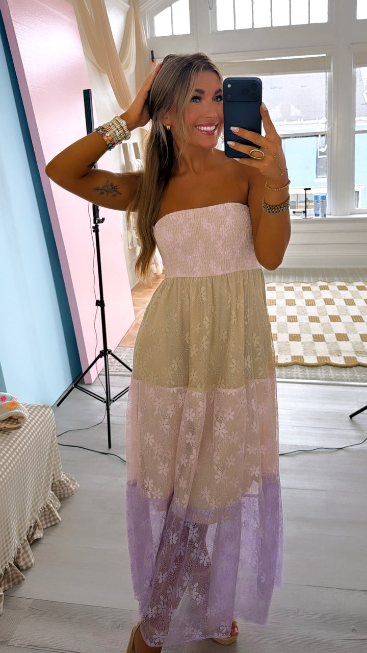 Summers Sunset Color Block Maxi Dress, Pink Multi