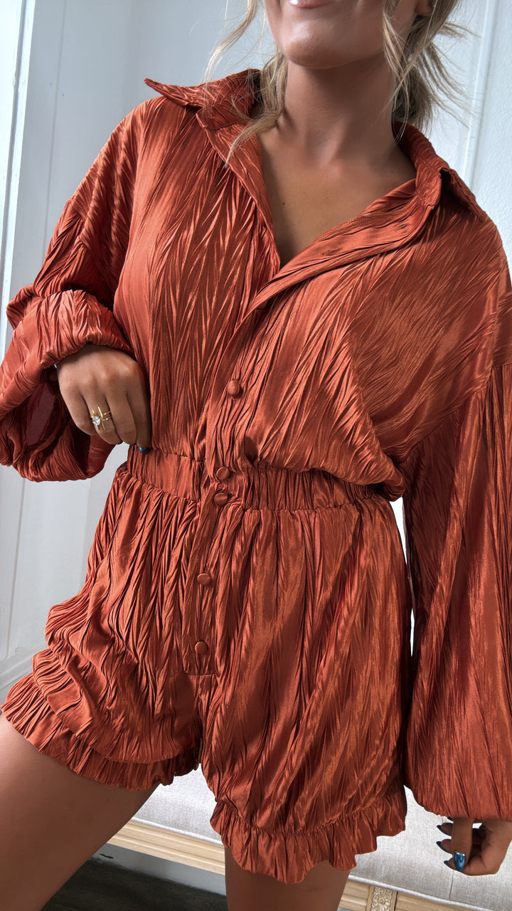 Set The Tone Romper, Terracotta