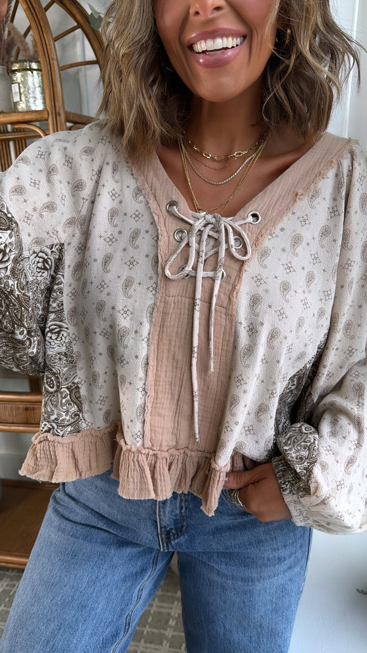 Petal Kiss Blouse, Beige Multi