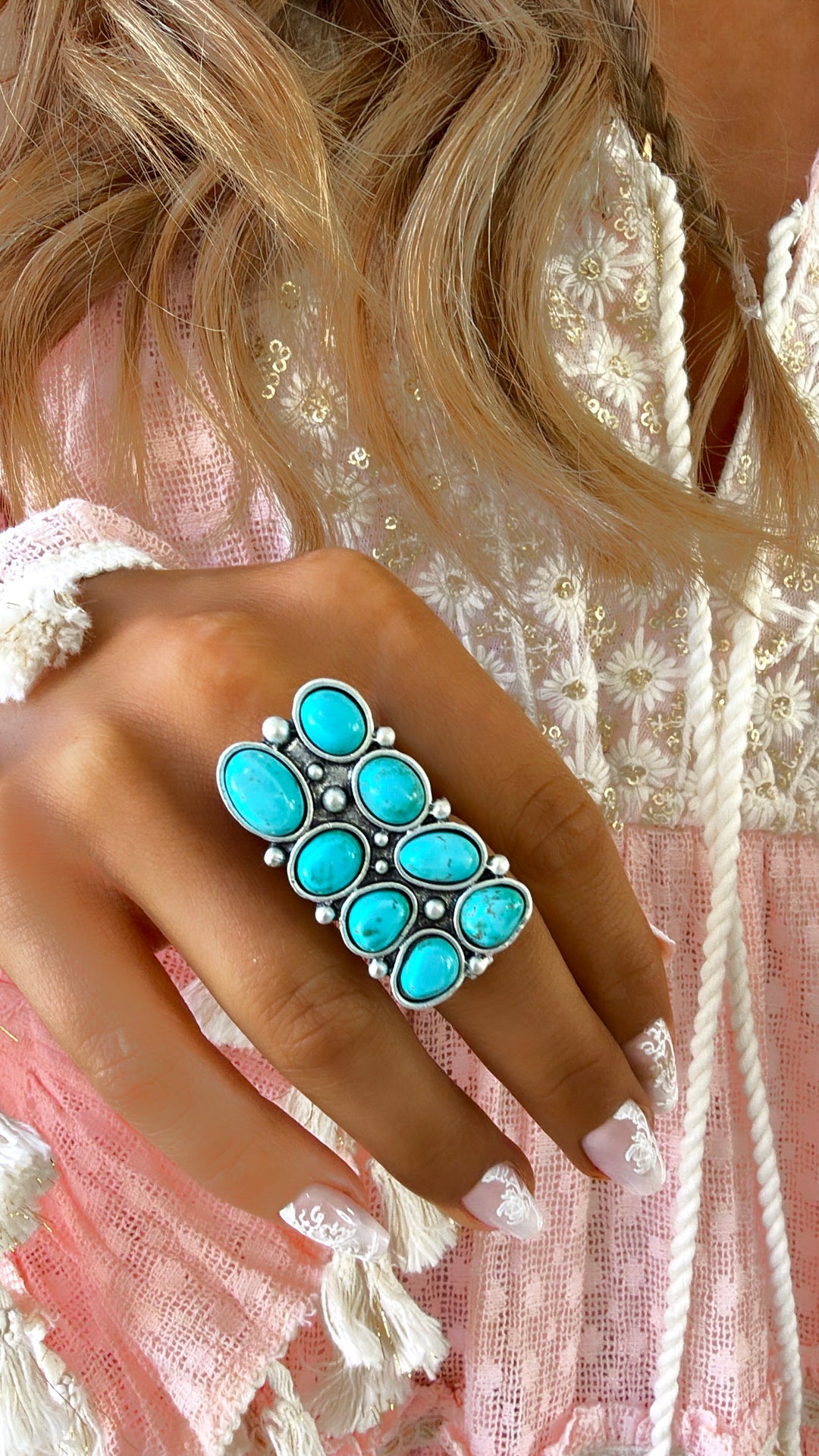 Western Brass Adjustable Ring, Turquoise