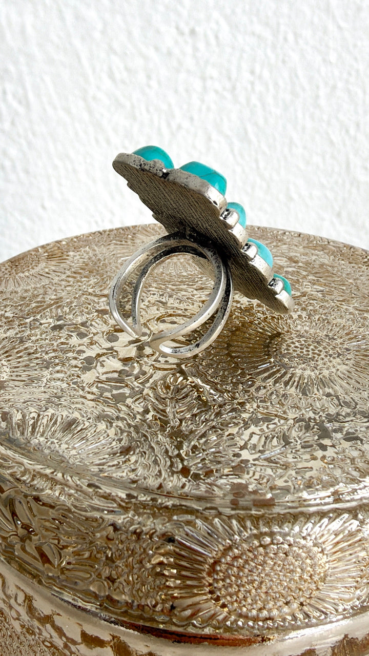 Western Brass Adjustable Ring, Turquoise