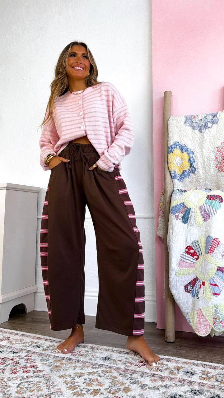 Side Stripe Detail Pants, Chocolate