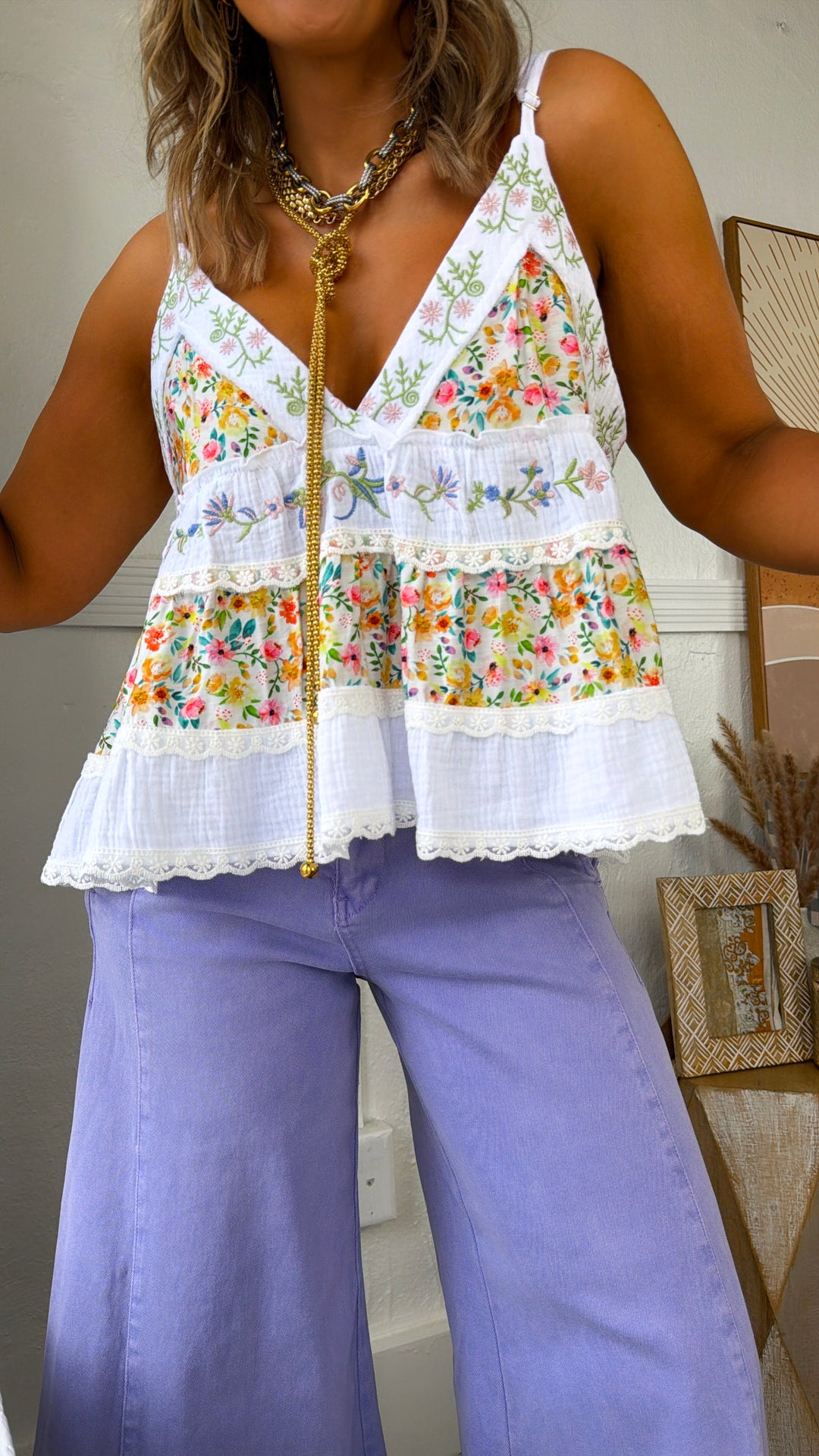 Charlotte Floral Tank, Off White