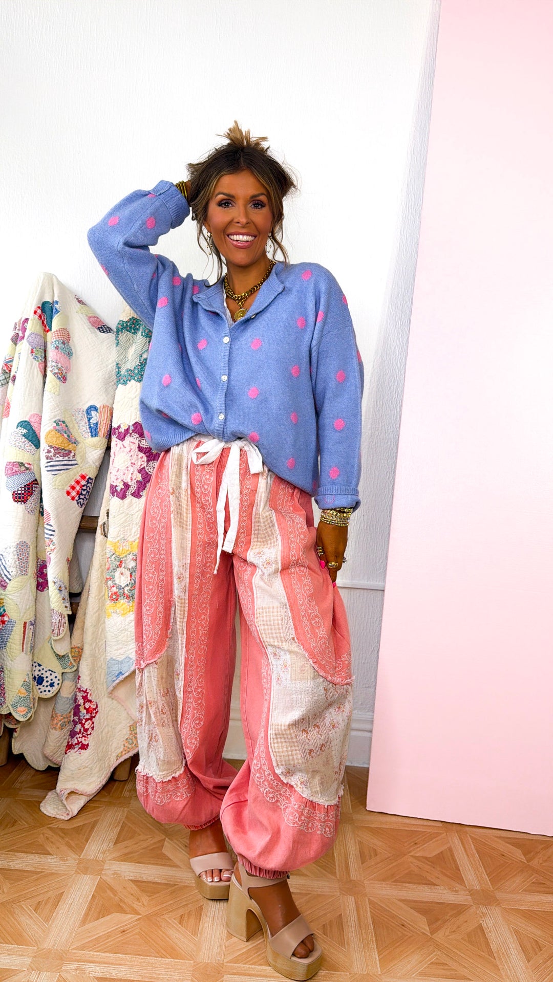 Solara Embroidered Jogger, Coral Pink