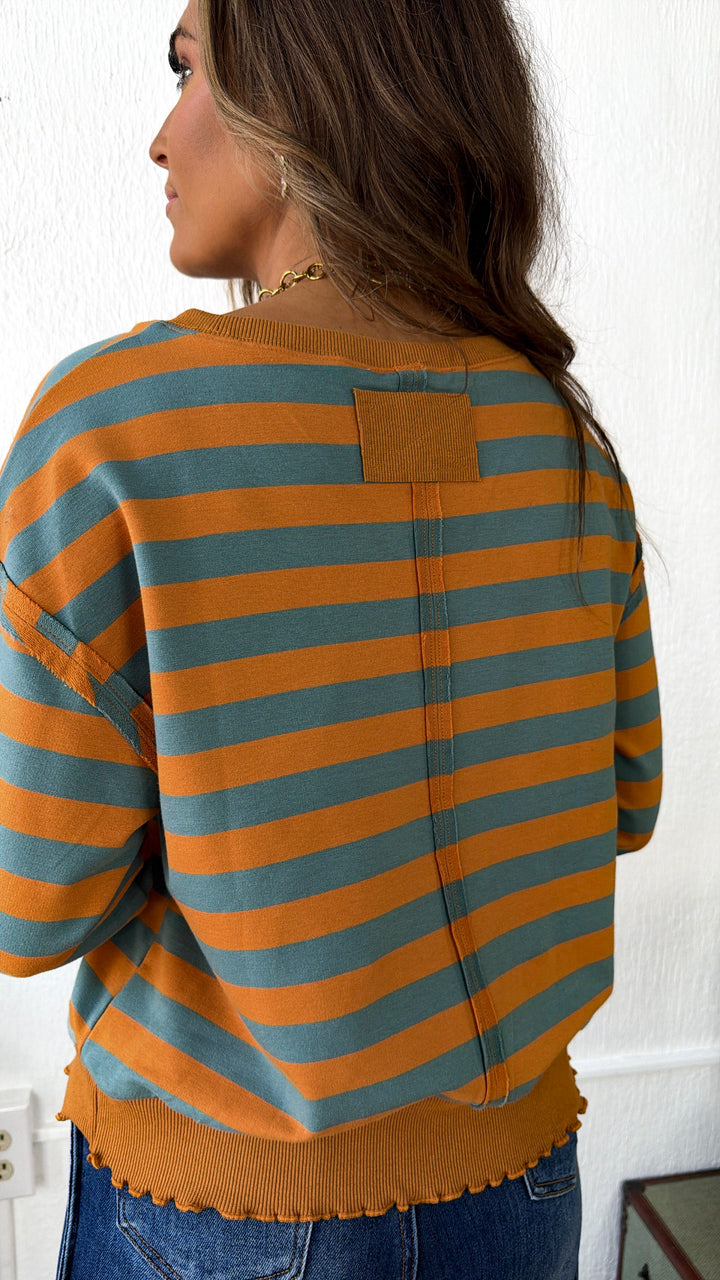 Brushwood Embroidered Sweatshirt, Pumpkin/ Teal