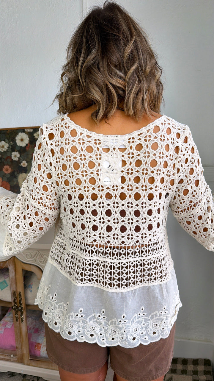 Petal Picking Crochet Top, Natural