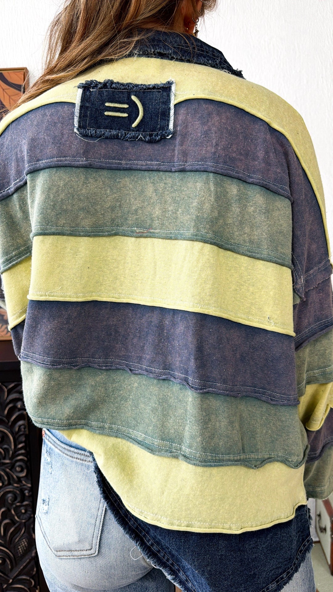 Breezy Nights Denim Stripe Top, Green Combo