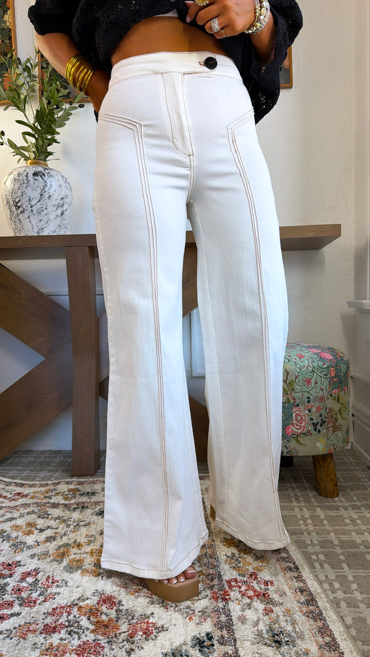Dallas Wide Leg Denim, Cream