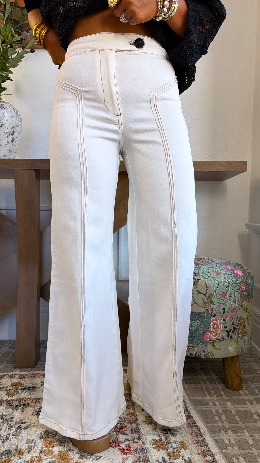 Dallas Wide Leg Denim, Cream