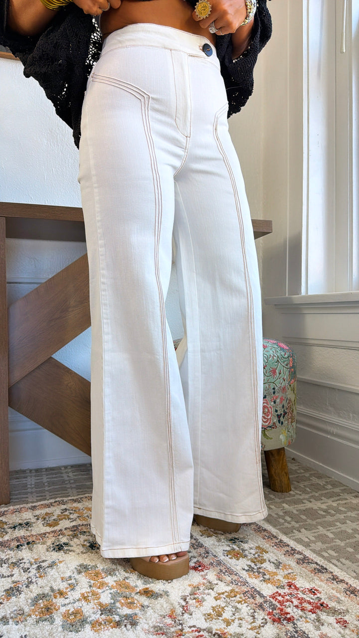 Dallas Wide Leg Denim, Cream
