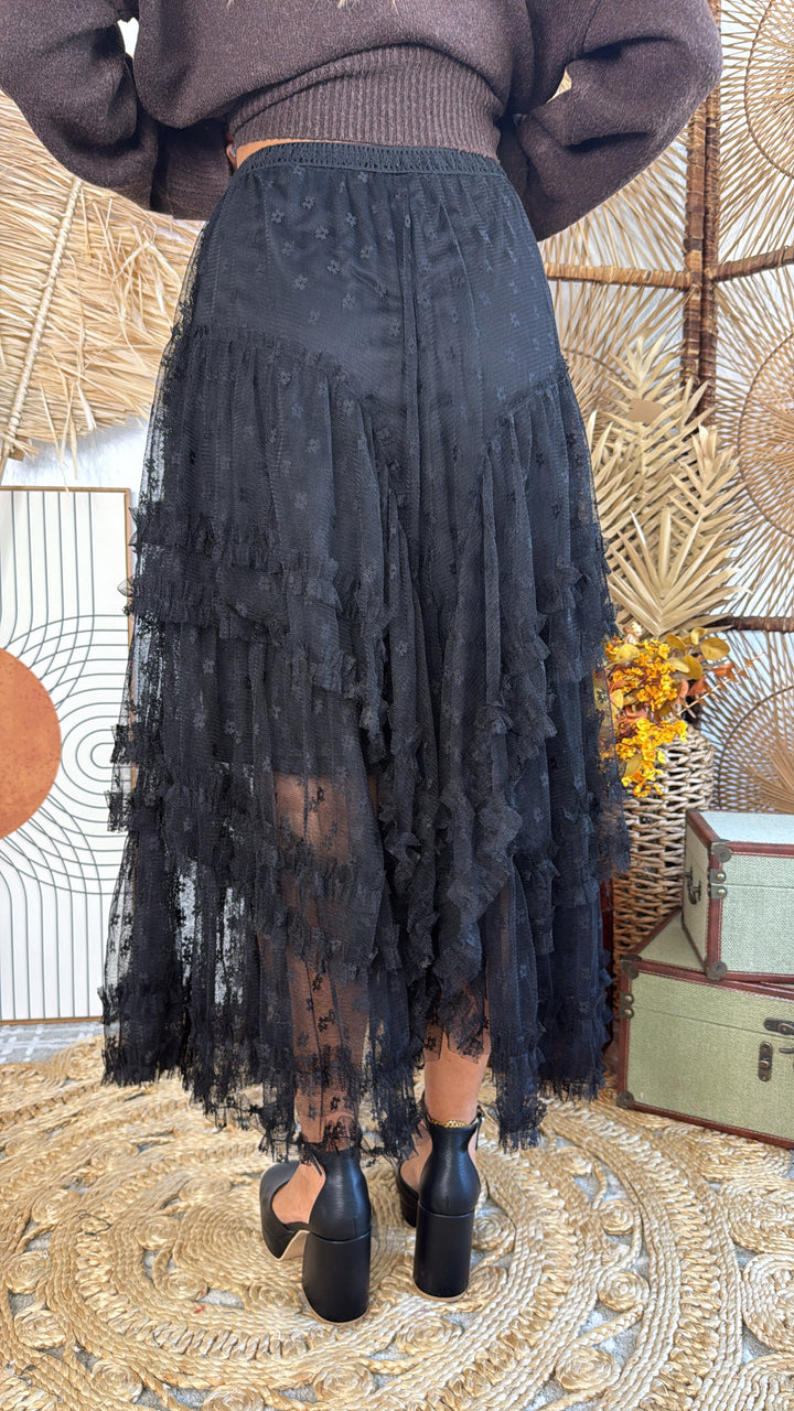 Whispering Shadows Mesh Skirt, Black