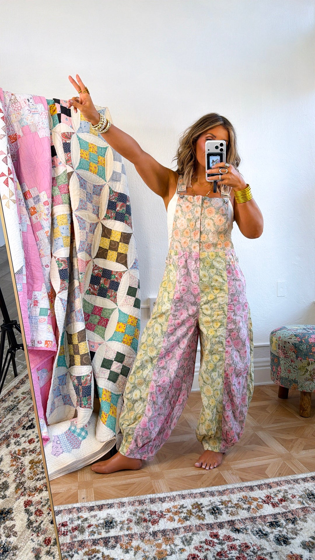 Ruth Overall Bib, Rose Lemon Floral