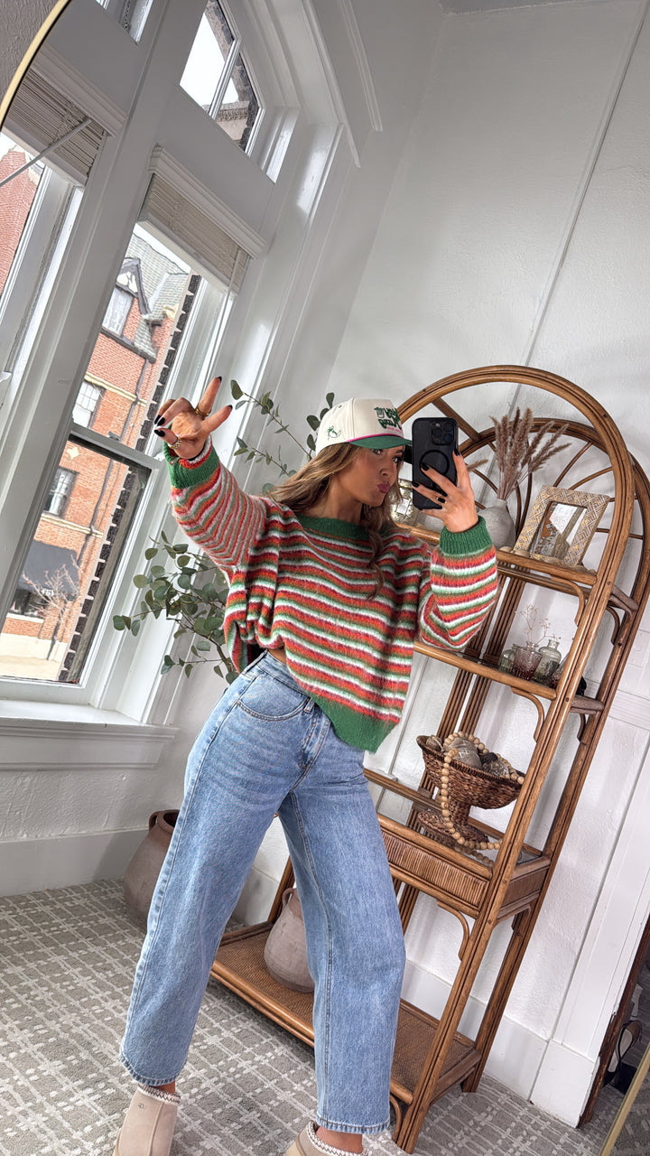 Cozy Groove Sweater, Green/ Orange