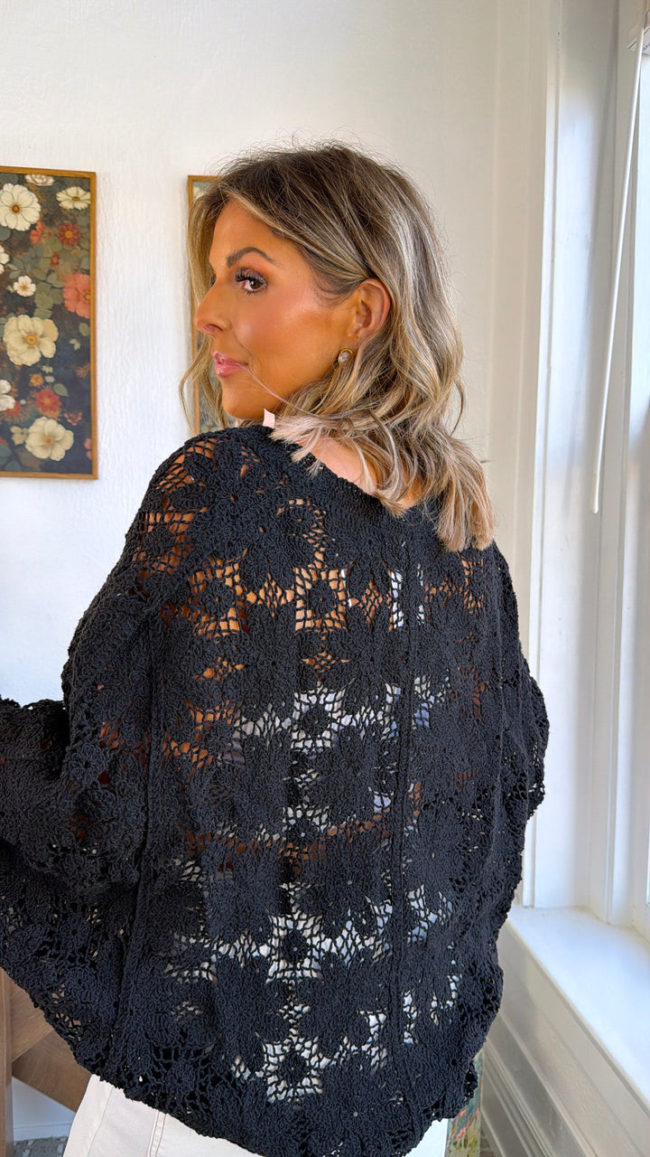 Black Bird Crochet Top, Black
