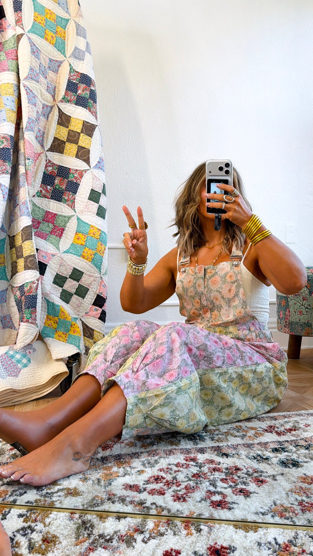 Ruth Overall Bib, Rose Lemon Floral