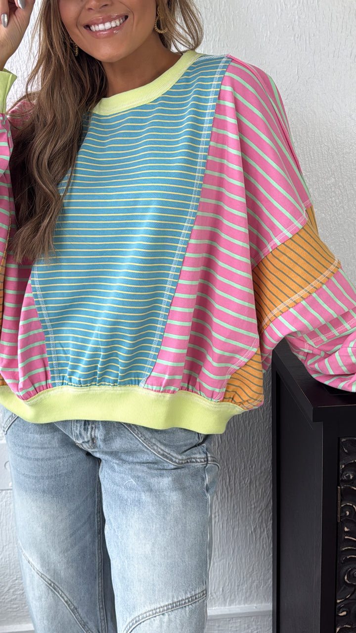 Stitch & Sail Mix Matched Top, Blue/ Pink