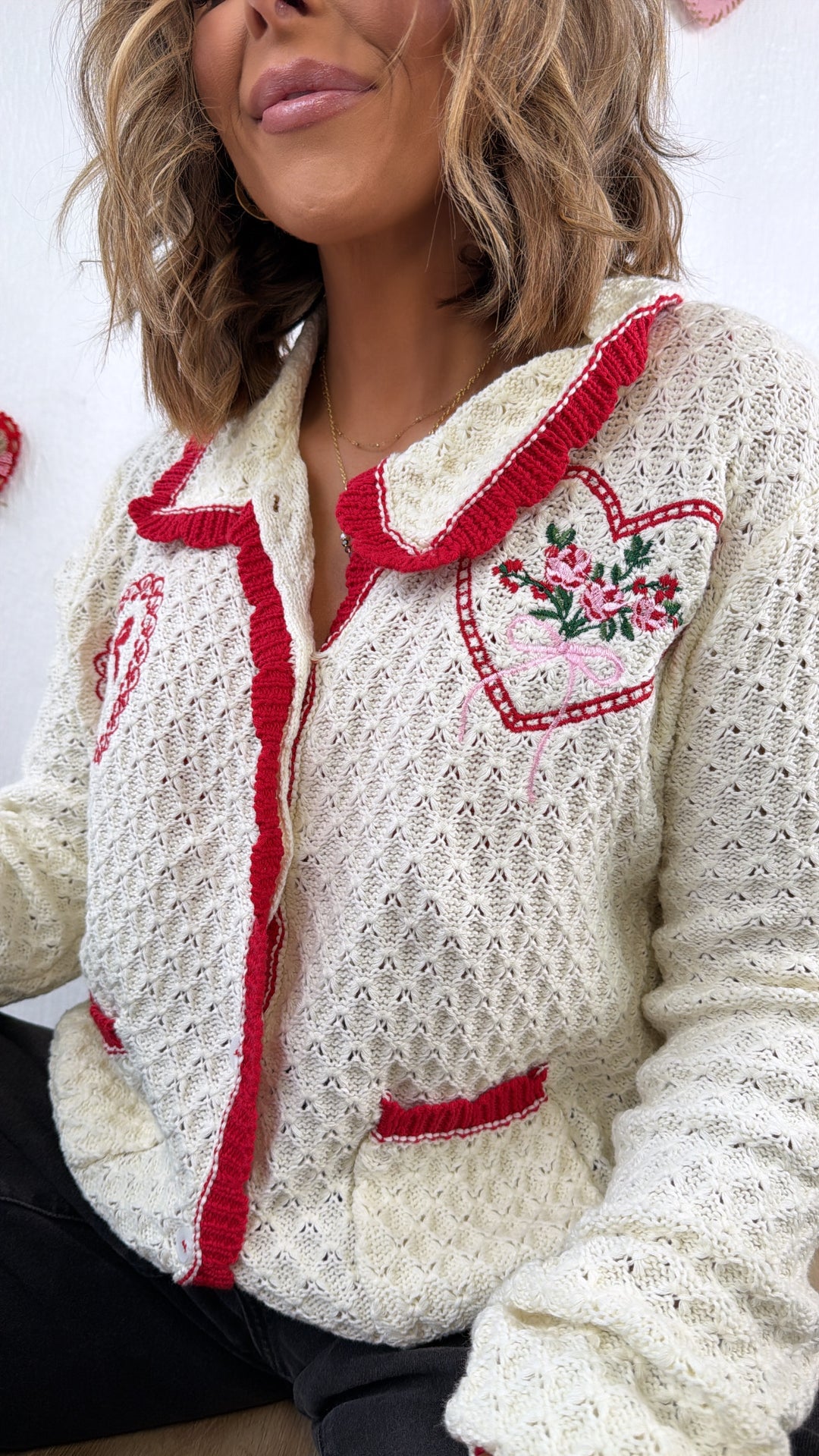 Sweetheart Season Crochet Sweater, Cream