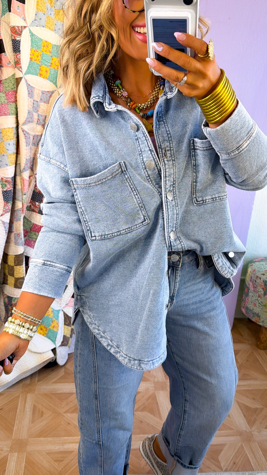 Washed Oversized Shacket, Lt.Denim
