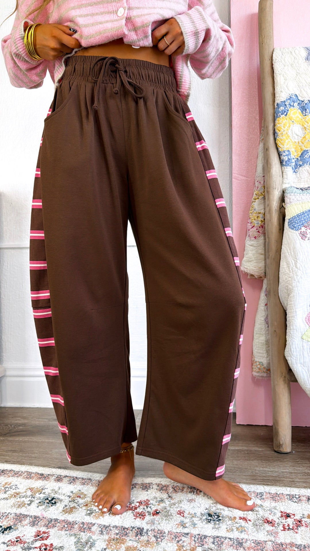 Side Stripe Detail Pants, Chocolate