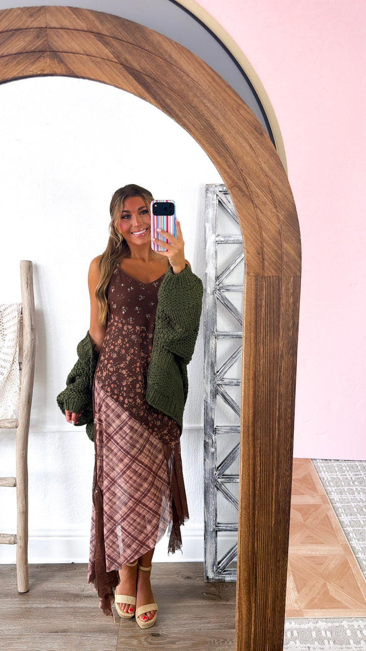 Turn Back Time Midi Dress, Brown Multi