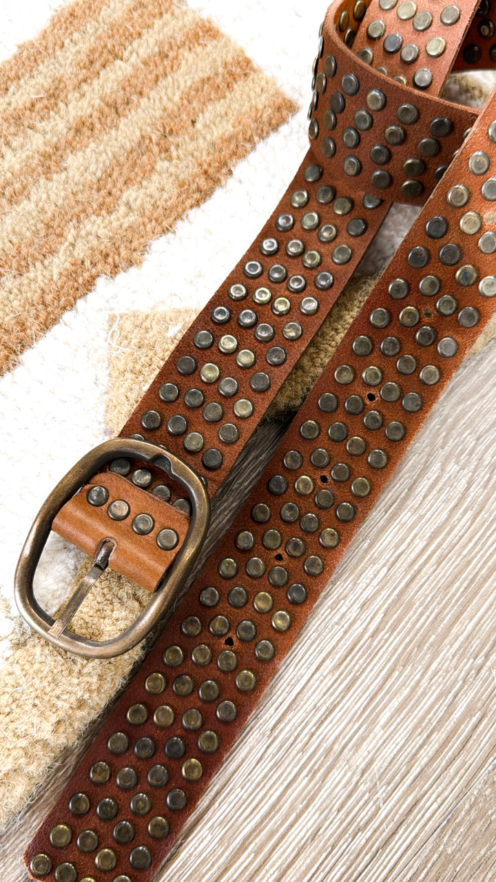 Studded Leather Belt, DK. Brown