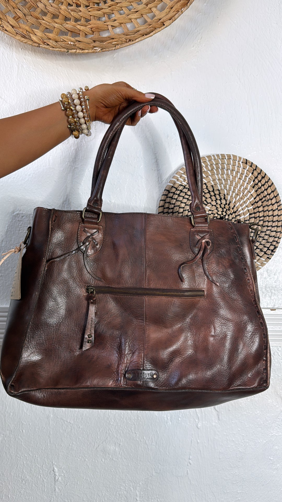 Rockaway Leather Tote, Teak Rustic