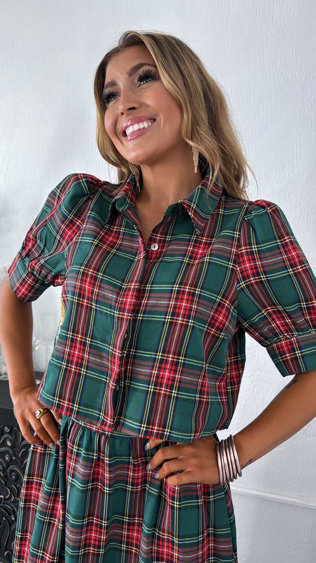 Mistletoe Plaid Top, Green